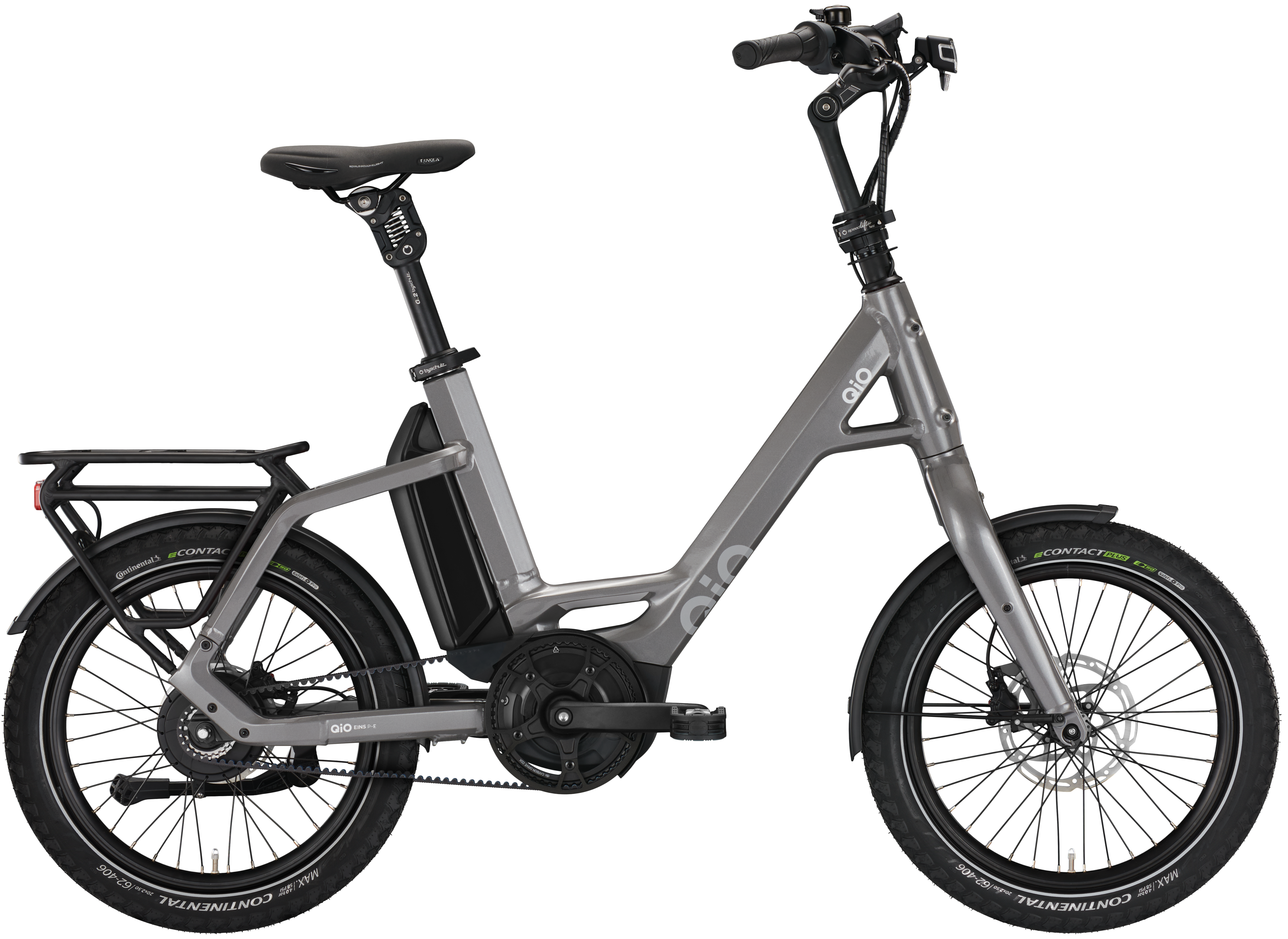 E-Bike Kompaktrad QiO Eins P-E grau – 20″ stufenlos