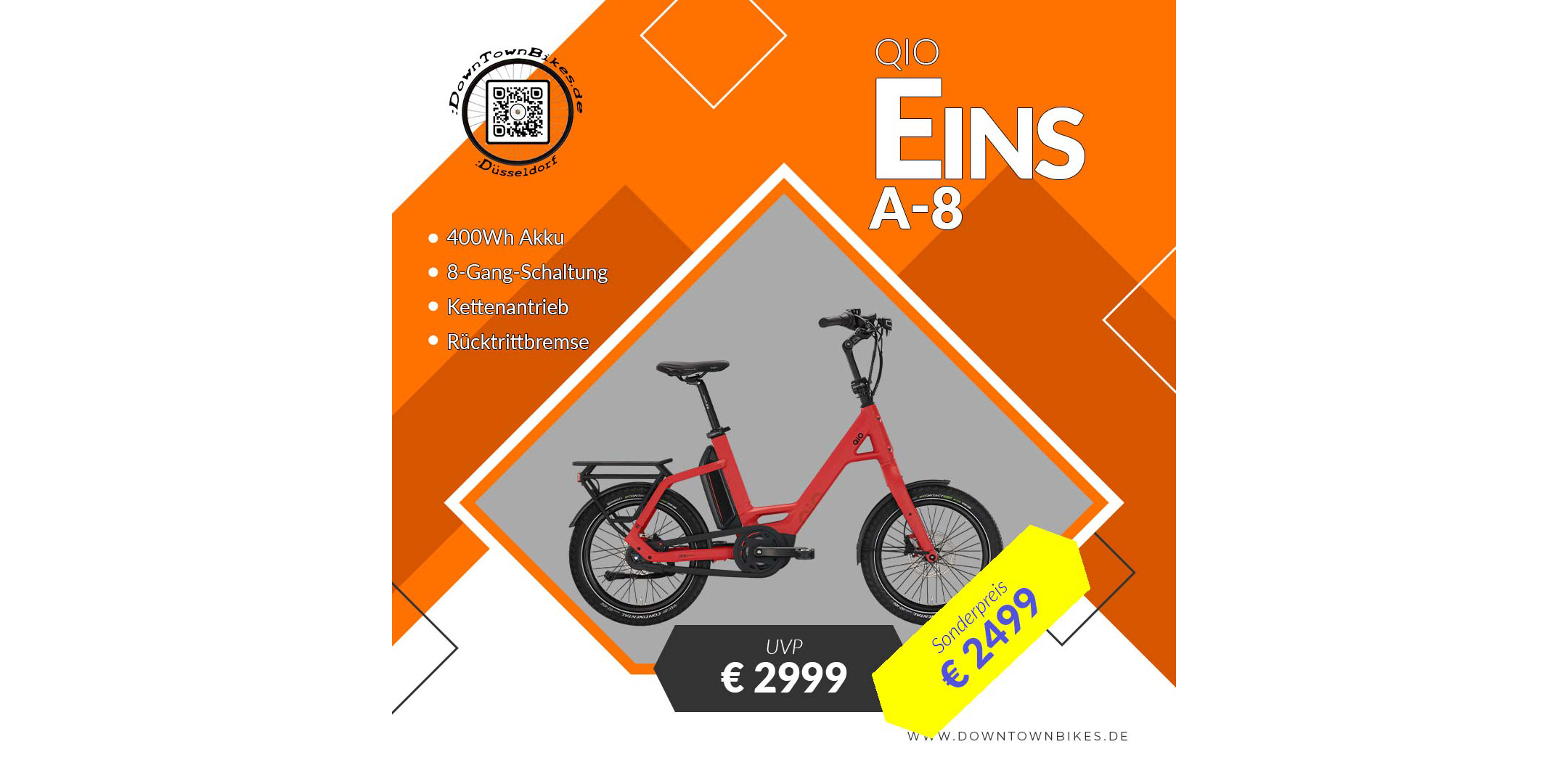 E-Bike Kompaktrad QiO A-8 rot – 20″ 8-Gang